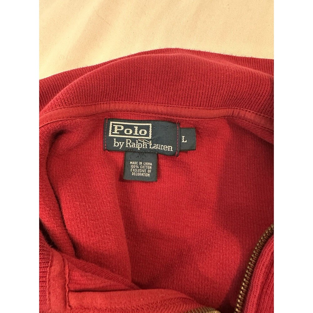 Y2K VTG Polo Ralph Lauren Cranberry Red 100% Cotton Quarter Zip Pullover Men's L - Picture 5 of 5